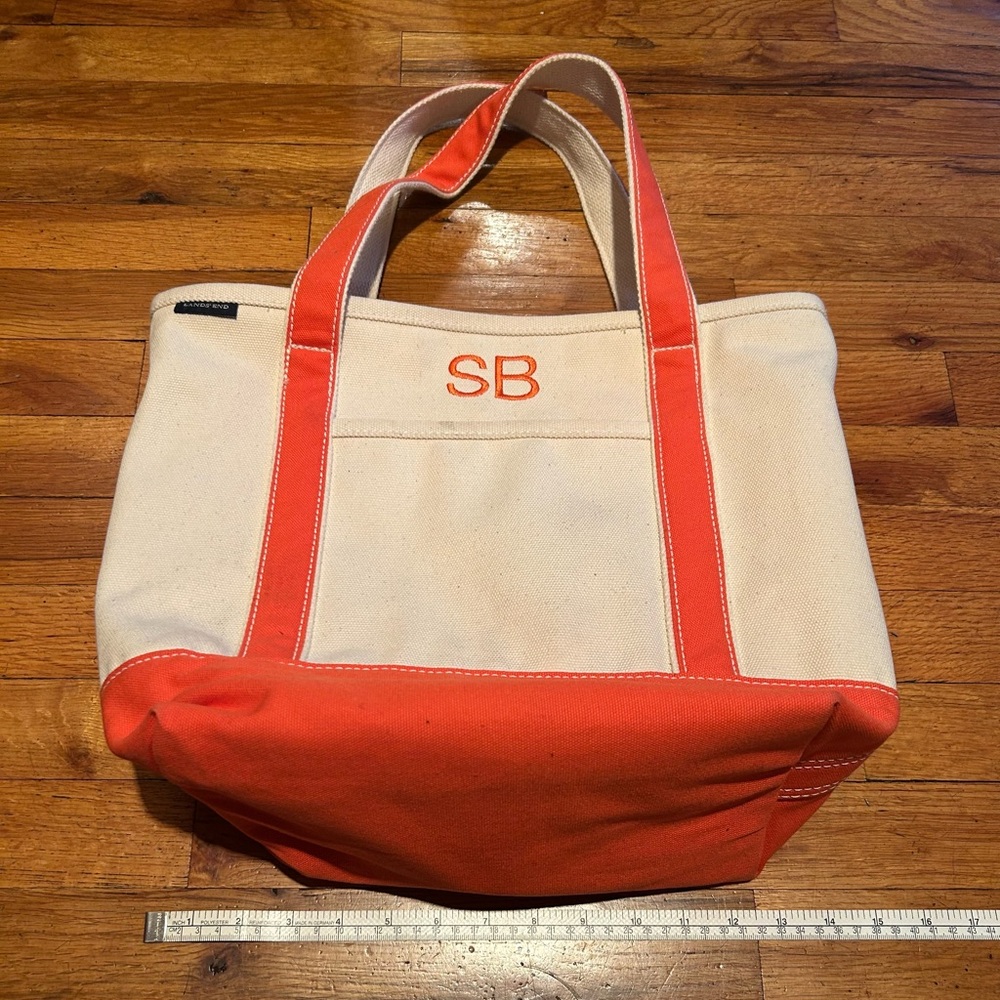 Land’s End Orange and Cream Canvas Tote Bag